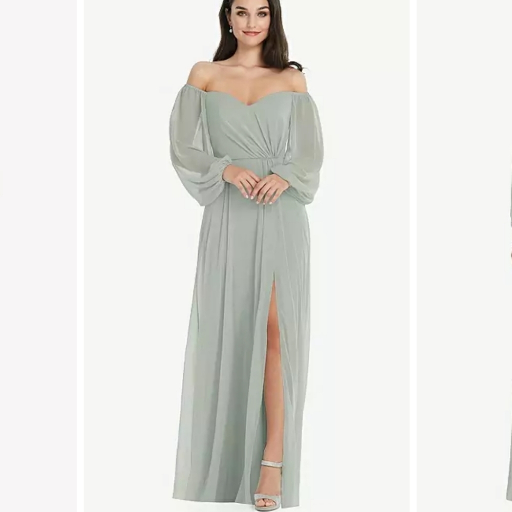 Dessy Collection Convertible Neck Long Sleeve Chiffon Gown Willow Green 16 NWT